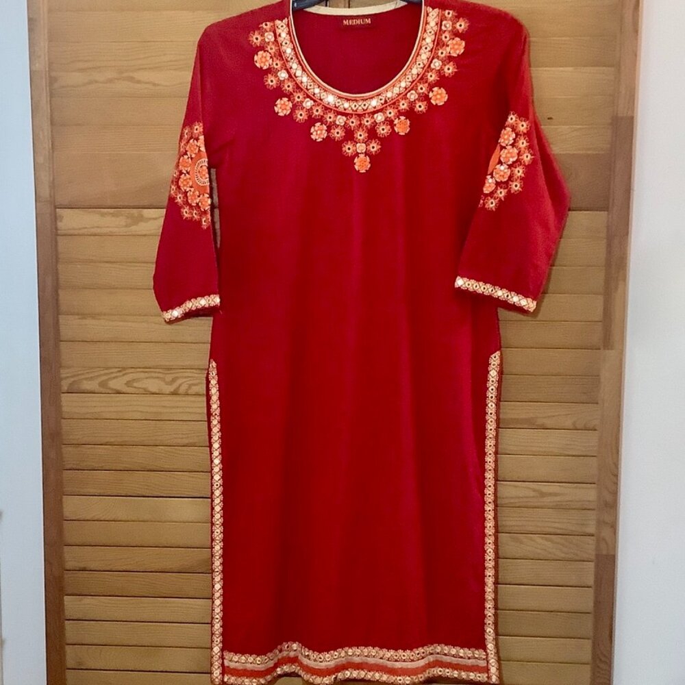 * Red Dress Sequins, Embroidery, Medium  Slip On Holiday NWOT